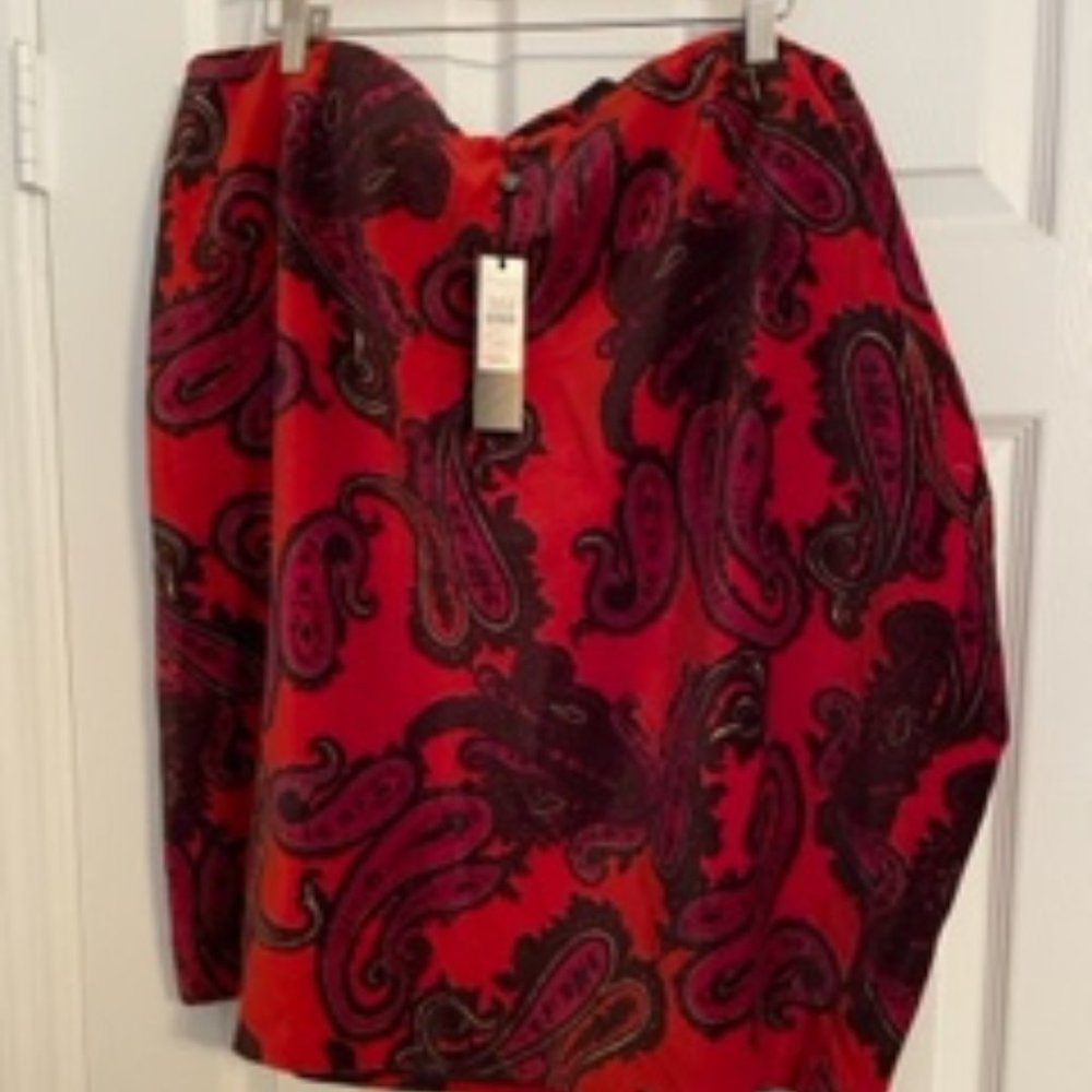 Talbots	24w	red/black velvet skirt    NWT